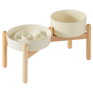 Ensemble de deux gamelles surélevées en céramique pour animaux de compagnie avec support en bois, gamelle anti-glouton pour la protection du cou du chat, anti-renversement et anti-étouffement - Product Image 2