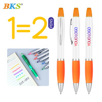 Stylo bille et surligneur 2-en-1 en gros, double pointe, écriture fluide, sans bavure, en plastique, pour bureau et école