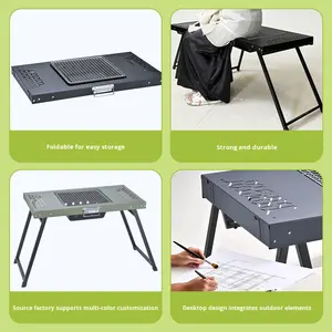 Draagbare opvouwbare buitenbarbecue met opklapbare tafel voor thuisgebruik en houtskoolvuurplaats - Product Image 2