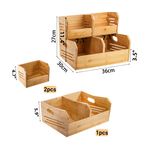 Cestino per Frutta a Due Livelli in Bambù Ecologico, Organizzatore per Dispensa con 4 Scomparti per <span class=keywords><strong>Patate</strong></span> e Cipolle, con Manico - Product Image 3