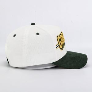 Casquette de baseball en velours côtelé 5 panneaux entièrement personnalisable OEM ODM de haute qualité, broderie 3D, bicolore, style Dad Hat, pour sports de plein air, vente en gros - Product Image 4