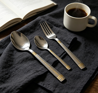 Lot de cuillères de table en acier inoxydable avec poignée gaufrée, couleur argent, faible MOQ pour les distributeurs en gros