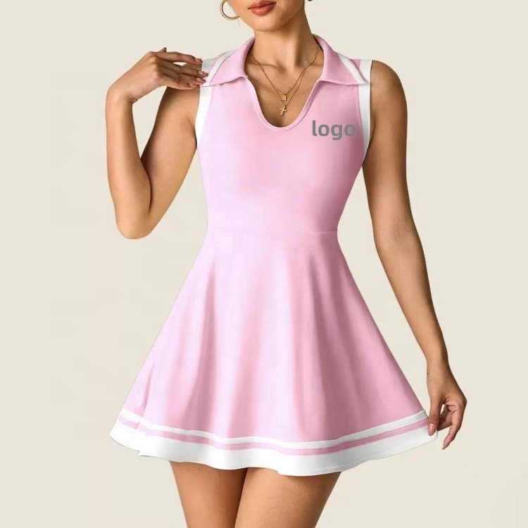 Custom Logo Cute Sportwear Breathable Sleeveless Tennis Wear Pleated Style Comfortable Sleeveless Yoga Running High Neck Quick