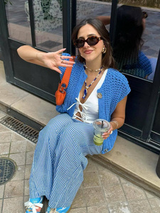 <span class=keywords><strong>Gilet</strong></span> cardigan <span class=keywords><strong>sans</strong></span> manches en tricot épais pour <span class=keywords><strong>femme</strong></span>, pull court doux et confortable pour un usage quotidien décontracté, haut en tricot léger et ample - Product Image 4