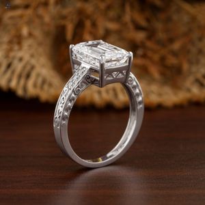 3.78 TDW Emerald &Round Cut <b>Diamond</b> <b>Ring</b> 18k White Gold Bright Cut Band Cvd/Hpht <b>Diamond</b> Lab Stone - Product Image 5
