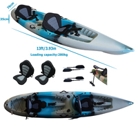 Kayak tandem de tourisme de 13 pieds avec pagaie, bateau en plastique, 2 places, sièges doubles, kayak familial, pêche, canoë à assise surélevée pour la location