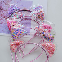 Oreilles de chat en sable mouvant, bandeau mignon à paillettes en PVC Transparent pour fille et bébé