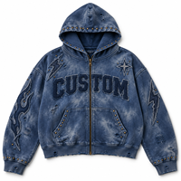 Fabricants de vêtements – Nouveau sweat à capuche zippé court pour homme, style streetwear oversize, avec patch brodé, motif écossais délavé et tissu épais