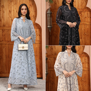 AB509 Hochwertige <span class=keywords><strong>Abaya</strong></span> Damen Muslimisches Kleid Atmungsaktiver Stoff Strass-Verzierte Jalabiya für Robe Dubai Kaftan - Product Image 2