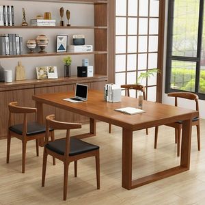 Escritorio Largo de Madera Maciza Shulin, Mesa de Estudio Rectangular Estable para Oficina, Banco de Trabajo Estilo Japonés Wabi Sabi - Product Image 2