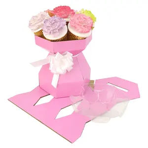 Scatola di Bouquet di Cupcake in carta ondulata con Logo stampato personalizzato scatola di Cupcake e cartone da imballaggio carta patinata fatta a mano personalizzata