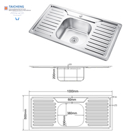 Évier de cuisine rectangulaire moderne en acier inoxydable 201 durable, plaqué, 100x50cm, avec égouttoir simple réversible, pour la vente en gros (Afrique)