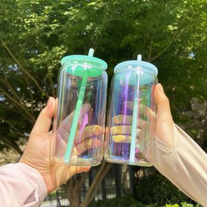 โลโก้แบบกำหนดเอง แก้วเบียร์สีรุ้งเคลือบสี ขนาด 16 ออนซ์ สำหรับแก้วน้ำไวนิล - Product Image 2