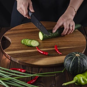 16 Inch <strong>Round</strong> Shape Acacia <strong>Wood</strong> Kitchen Vegetable Onion <strong>Chopping</strong> Cutting <strong>Board</strong> With Handle - Product Image 5