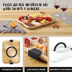 Planches de charcuterie en bambou de qualité alimentaire personnalisées, <span class=keywords><strong>plateau</strong></span> de service à <span class=keywords><strong>fromage</strong></span> <span class=keywords><strong>rectangulaire</strong></span> portable de voyage avec couvercle en plastique transparent - Product Image 5