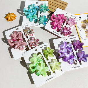 Women's <b>Sweet</b> Double <b>Flower</b> Gradient Plastic Hair Claw Clips Set Elegant Feminine Environmental Friendly Wedding Hair - Product Image 1