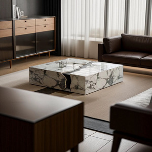 2025 tối giản màu đen đá cẩm thạch tự nhiên hàng đầu bằng gỗ vuông Bàn cà phê phòng khách thiết kế sáng tạo sang trọng trung tâm Bàn cà phê - Product Image 5