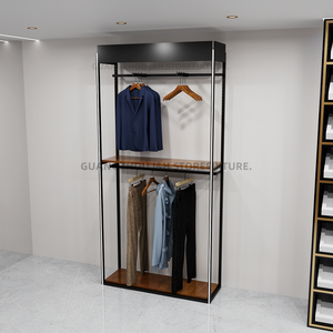 Présentoir classique de magasin de vêtements pour hommes de qualité Conception de logo personnalisé Étagères à suspendre en métal noir - Product Image 2