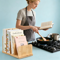 Organisateur de livres de cuisine, support de livre de cuisine en bambou, support robuste pour ranger les livres de recettes, pour un rangement pratique des livres de cuisine