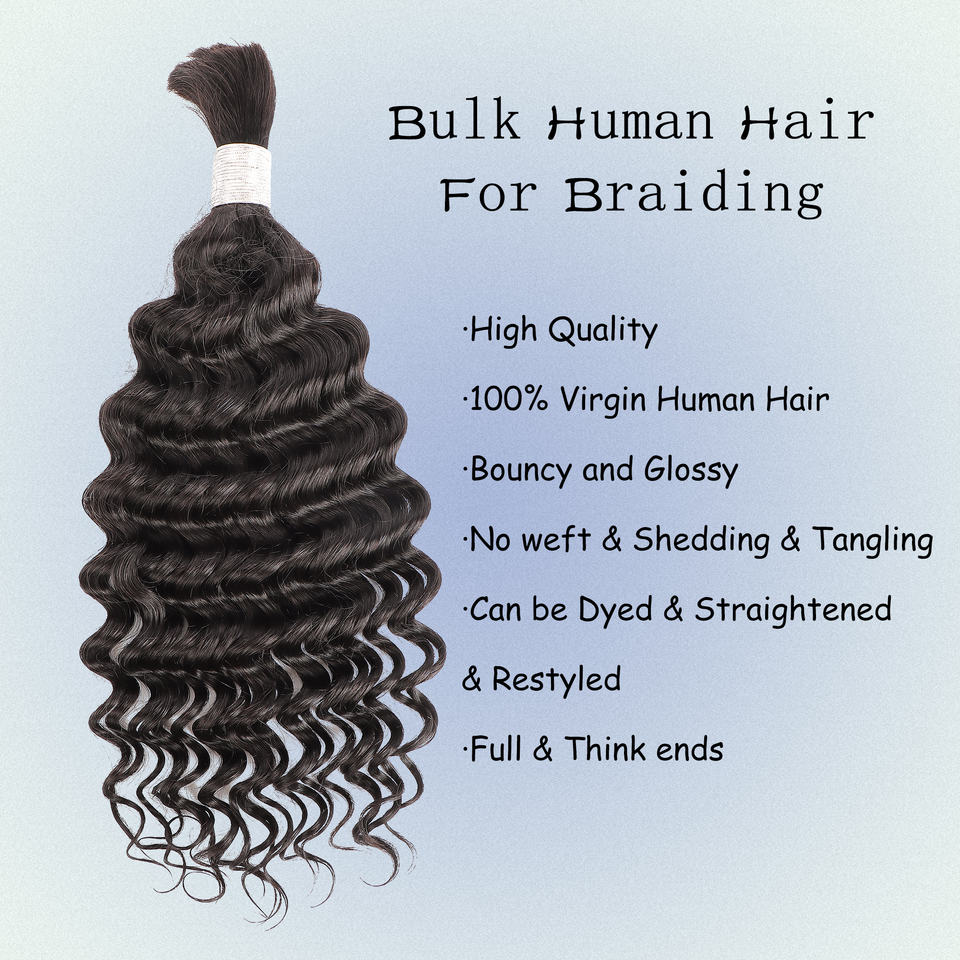 Raw Boho Human Hair Bundles Deep Wave 18inch Bulk Human Hair for Braiding