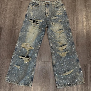 Pantalones Cargo Oversize de Hombre <span class=keywords><strong>Paul</strong></span> <span class=keywords><strong>Gaultier</strong></span>, Estilo Urbano Holgado, con Pedrería 3D, Bordado Hunter Lavado, Botones y Cristales, Transpirables - Product Image 1