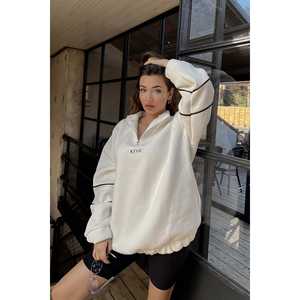 Eyyo White Printed Basic Sweatshirt for Women Embroidered Silk Hoodies Puff Printing 3D Streetwear <b>Street</b> <b>One</b> Fits Fall/Winter - Product Image 2