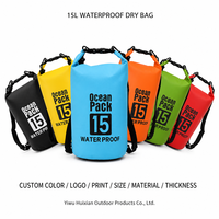 Sac étanche personnalisé avec logo 15L en bleu et noir, sac étanche pour la randonnée, la pêche en rivière et le camping