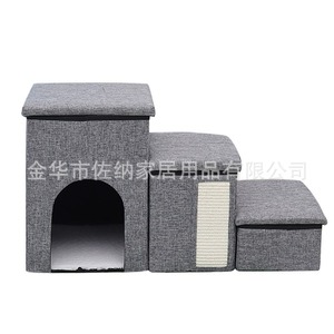 Casa para Gatos con Escalera de Tres Peldaños, Escalera de Almacenamiento con Rascador para Gatos, Tamaño Mediano, Estilo Simple, Mueble Multifuncional para Mascotas - Product Image 5