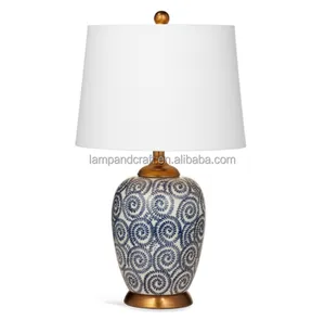 Ceramic Table Lamp in Navy & White Elegant Rustic Lighting for home decor bedroom hotel lobby hotel Guestroom