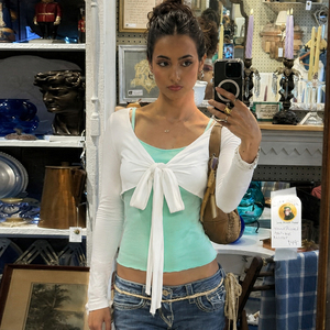 Ensemble deux pièces pour femme, style BM, tendance Y2K, couleur menthe, camisole à bretelles avec cardigan à nouer devant - Product Image 2