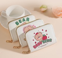 Nouveau porte-cartes zippé pour femme, style mignon, avec plusieurs emplacements pour cartes, étui pour cartes d'identité et bancaires, porte-monnaie dessin animé avec fonction antivol et doublure en PU