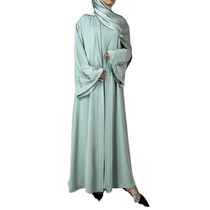 Nouvelle collection 2025 : Abaya de luxe Dubaï, robe ouverte en crêpe perlée, tenue modeste 2 pièces en polyester pour femme, maxi islamique été-printemps - Product Image 4