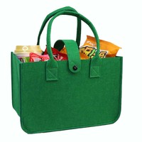 Sac fourre-tout en feutre beige avec logo personnalisé, imprimé macaron vert mignon, écologique et réutilisable, idéal pour les courses, les cadeaux promotionnels et l'emballage.