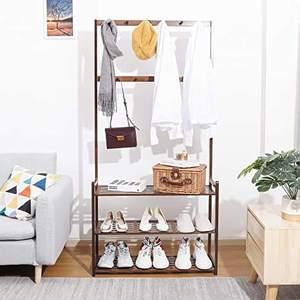 Porte-manteau Porte-manteau Porte-manteau Arbre de hall Porte-<span class=keywords><strong>chaussures</strong></span> en bambou Organisateur de rangement avec porte-manteau et cintre - Product Image 5