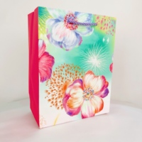 Sac cadeau floral aquarelle personnalisé, sac fourre-tout en papier avec estampage doré et poignée en corde pour mariage, anniversaire, fête