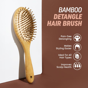Set de Cepillos de Bambú para el Cabello: Cepillo de Bambú para Desenredar, Alisar y Secar el Cabello - Product Image 3
