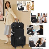 Valise à roulettes extra large Relavel avec 4 trousses de maquillage transparentes portables et sac à dos pour outils de coiffure, sac à dos pour coiffeur