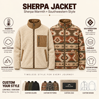 Veste d'hiver en polaire sherpa pour homme, réversible, tissée style sud-ouest, entièrement zippée, chaude, pour l'extérieur, fabricant OEM ODM