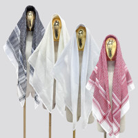 Yihaoyi 110*110 cm Keffiyeh Saoudien Palestinien Rouge pour Adulte, Shemagh Ghutra Arabe Premium, Foulard Musulman pour Homme