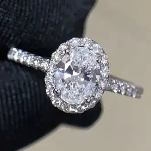 Fashion ring size 6,7,8 big moissanite stone oval shape diamond ring women ring jewelry sparking bling diamond ring