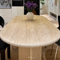 Table à manger en travertin beige royal, style européen moderne, convertible et extensible, ensemble de salle à manger 10 pièces pour villa de luxe