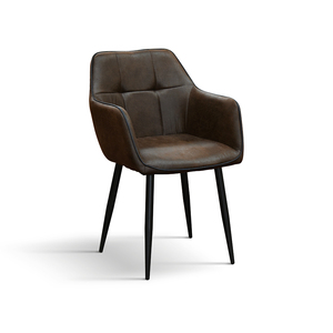 Juego de 2 sillas Rachele de cuero ecológico color castaño con base de metal para comedor interior - Product Image 1