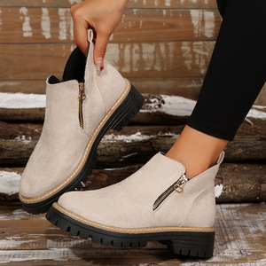 Botas Clásicas de Mujer con Plataforma, Cierre Lateral, Suela Gruesa, Punta Redonda, de Gamuza, Color Sólido, para Otoño e Invierno - Product Image 6