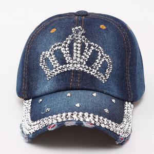 46 Farben Großhandel Hip-Hop-Designs Waschbare Denim-Baseballkappe Individualisierte Bling-Strass-Logo-Kappe - Product Image 5