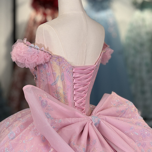 Vestido de Quinceañera Dy6890 Rosa con Cuentas y Encaje, Vestido de Gala con Escote Corazón Jancember - Product Image 2