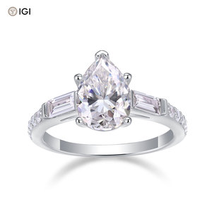 Anillo <span class=keywords><strong>de</strong></span> Diamante Creado en Laboratorio <span class=keywords><strong>de</strong></span> Talla Personalizada, 2.2ct, Corte Pera, Color D, Plata 925, Bañado al Vacío en <span class=keywords><strong>Oro</strong></span> <span class=keywords><strong>de</strong></span> 18K, Banda Pavé, Anillo <span class=keywords><strong>de</strong></span> Boda - Product Image 1