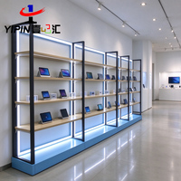 Comptoir d'exposition pour téléphones portables en acier inoxydable, directement de l'usine, avec étagères réglables et gestion des câbles pour magasin