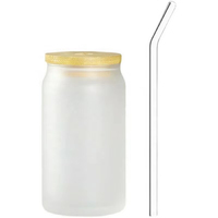 Gobelet en verre dépoli 12oz 16oz 20oz en borosilicate, type canette, pour eau, avec couvercle en bambou et paille