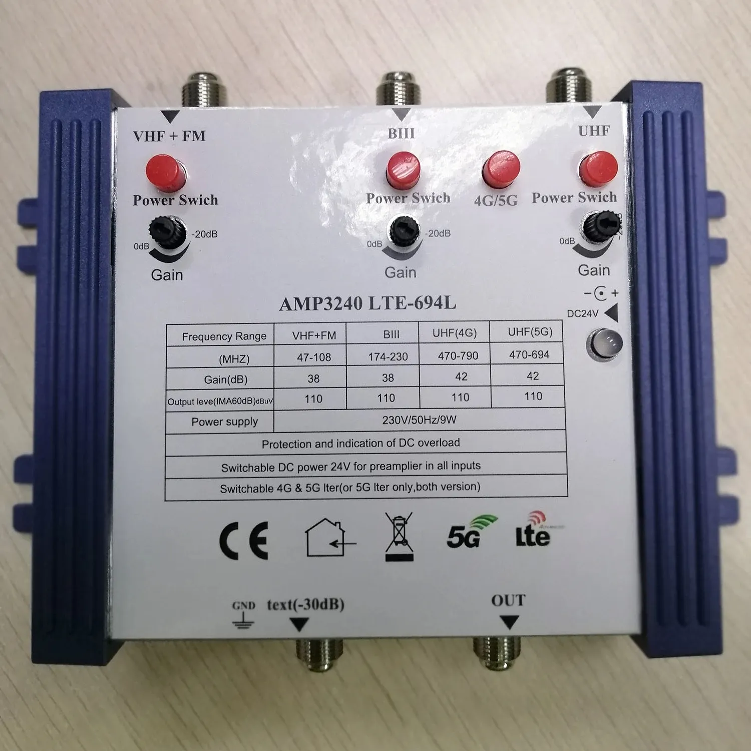 Amplificador de señal 3 en 1, VHF, UHF, FM, BIII, lte, ajuste conmutable, 4G/5G, CATV