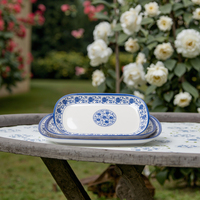 Nouvel ensemble d'assiettes à petit-déjeuner en mélamine bleue, motif végétal écologique, impression orchidée, style chinois, pour hôtel et restaurant